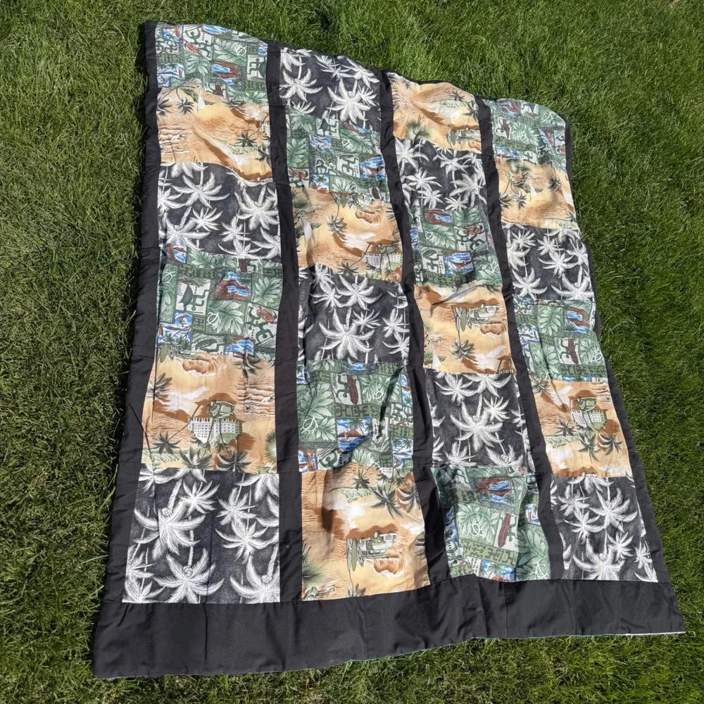 A+ cute rare Handmade Reversible Quilt Western Cowboy & Tropical Palm Tree 55x45